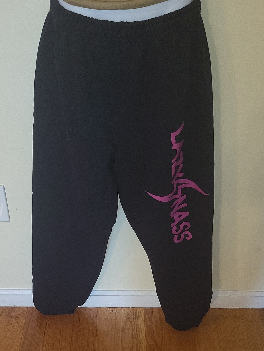 Gildan Black Cuffed Sweatpants with Pink Graphic